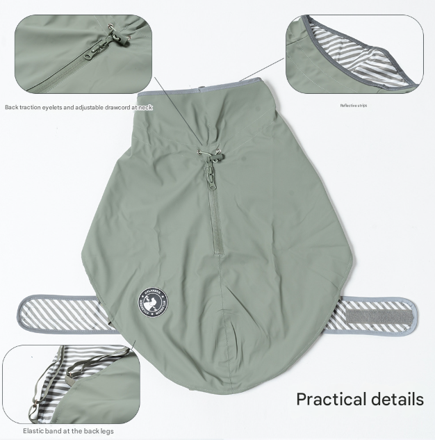 45# Grey Waterproof Reflective Dog Raincoat for Small to Large Dogs