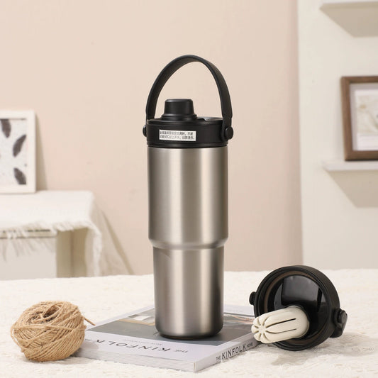 Silver 30oz Ceramic-Lined Insulated Tumbler with Handle, 735ml Stainless Steel Travel Mug