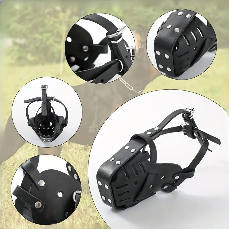 L Adjustable Leather Dog Muzzle for Large Breeds, Anti-Bite and Anti-Bark