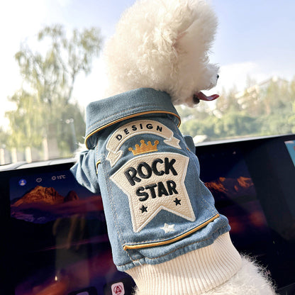 L Around 12kg Rock 'n' Roll Denim Chic Denim Pet Vest - Stylish Jean Jacket for Dogs & Cats - Spring, Summer & Autumn Fashion