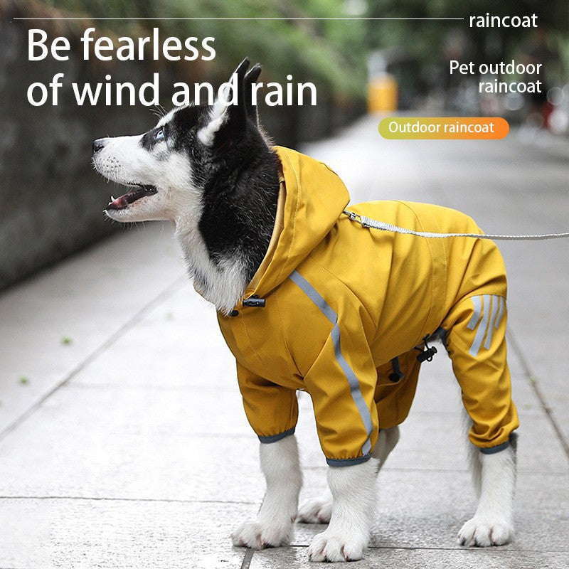 S Pink And Gray Trim Waterproof Four-Legged Dog Raincoat with Leash Hole for Small Breeds