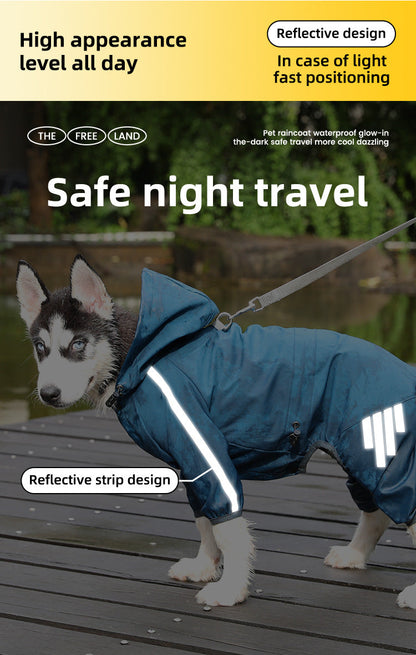 L Pink And Gray Trim Waterproof Four-Legged Dog Raincoat with Leash Hole for Small Breeds