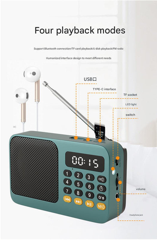 Portable Digital Music Player & FM Radio,4 Playback Modes, LED Flashlight(Gray)