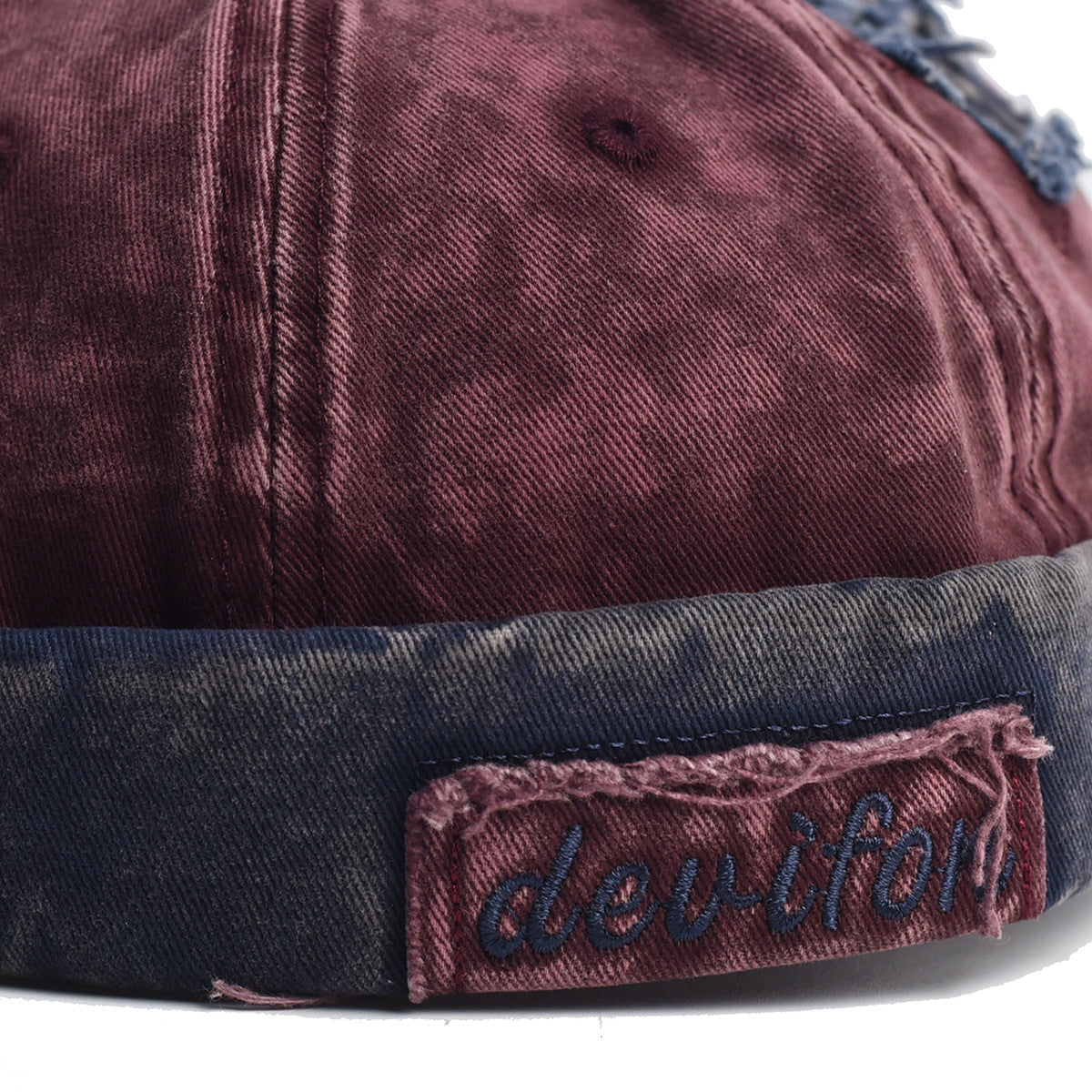 Vintage Washed Cotton Docker Cap - Unisex Brimless Beanie Hat with Star Patch(Wine red)