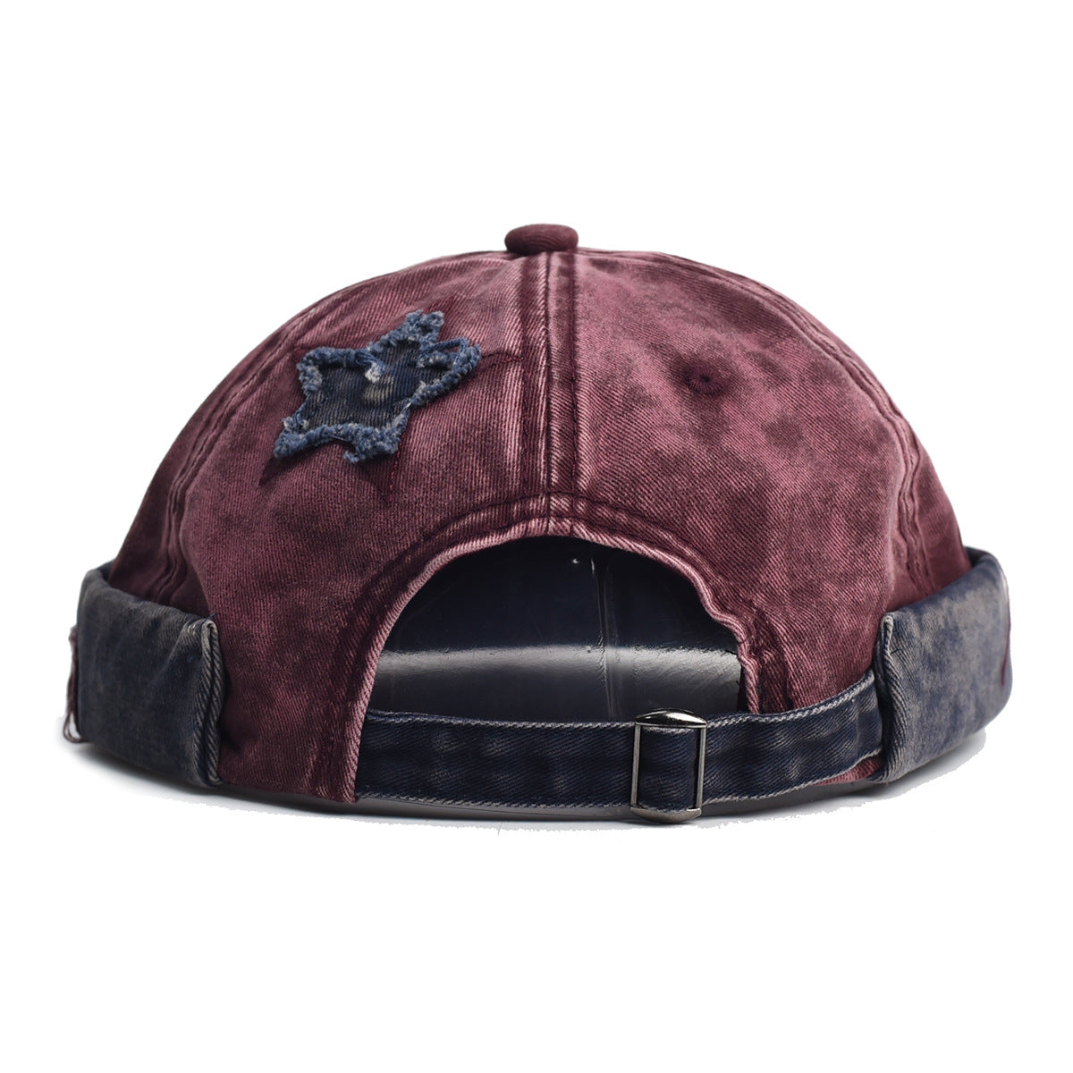 Vintage Washed Cotton Docker Cap - Unisex Brimless Beanie Hat with Star Patch(Coffee)