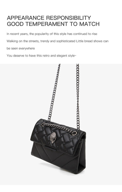 Elegant Quilted Leather Chain Bag with Bird Head Clasp(Black)