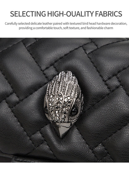 Elegant Quilted Leather Chain Bag with Bird Head Clasp(Black)