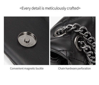 Elegant Quilted Leather Chain Bag with Bird Head Clasp(Black)