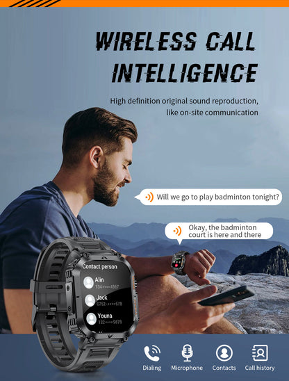 Smartwatch with Flashlight, Compass & Wireless Calling - Health & Fitness Tracker(Black silicone with black case)