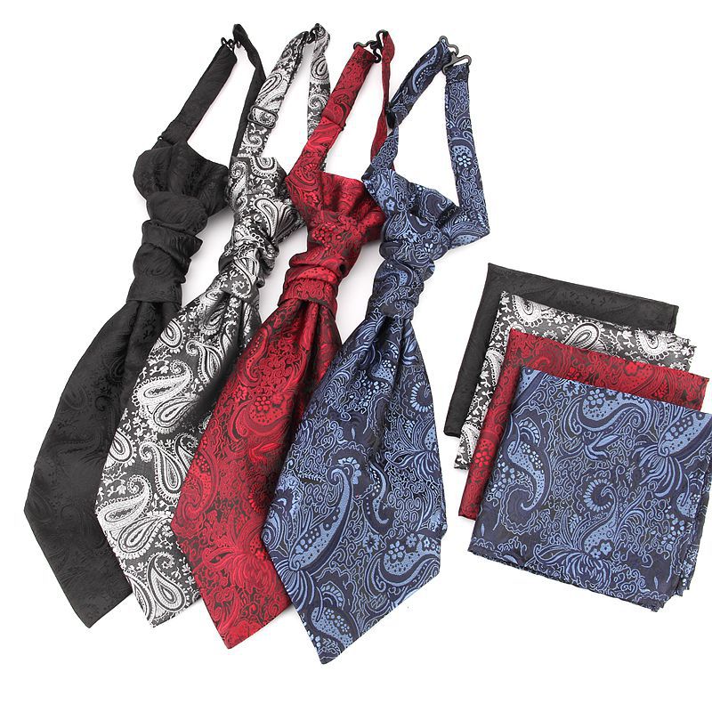 Men's Formal Paisley Ascot Cravat & Pocket Square Set - Adjustable Necktie for Weddings(Ivory White)