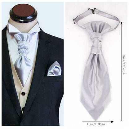 Men's Formal Paisley Ascot Cravat & Pocket Square Set - Adjustable Necktie for Weddings(Deep Blue  pattern)