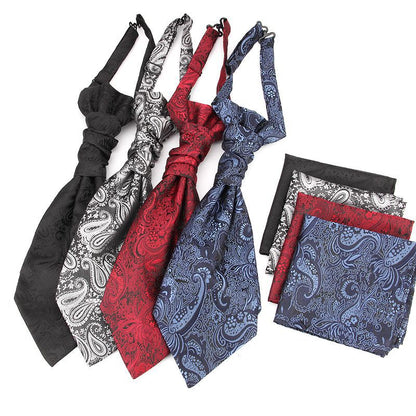 Men's Formal Paisley Ascot Cravat & Pocket Square Set - Adjustable Necktie for Weddings(Taupe pattern)