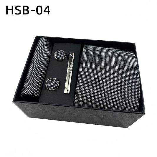 Men's Luxury Necktie Gift Set - 4 Piece Set with Tie, Pocket Square, Cufflinks & Tie Clip(Light gray)