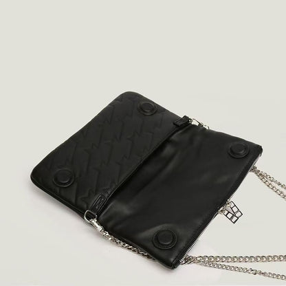 Chic Quilted Leather Crossbody Bag with Chain Strap & Tassel Detail(Pure black)