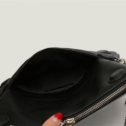 Chic Quilted Leather Crossbody Bag with Chain Strap & Tassel Detail(Pure black)