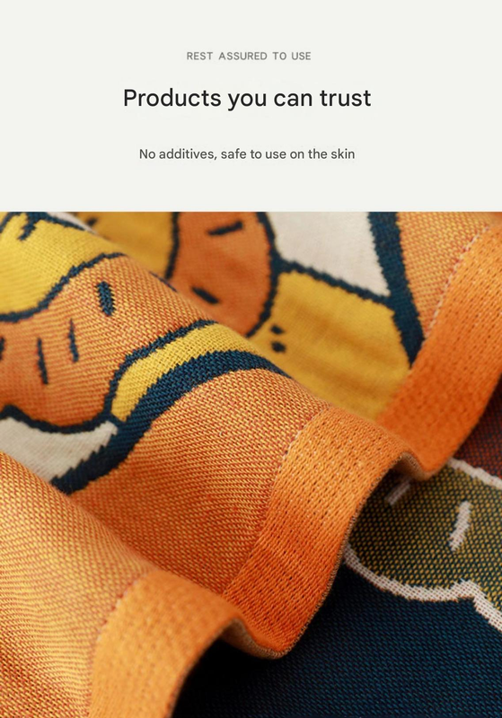 Premium Cartoon Animal Print Gauze Bath Towel - 70x140cm, Soft, Absorbent(Japanese Fan Leaf Green 70*140)