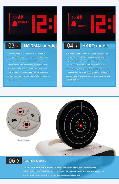 Gun Alarm Clock - Target Shooting Alarm with Infrared Gun, Recordable Alarm & Game Modes(Black)