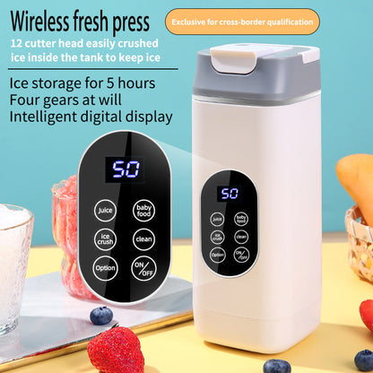Wireless Portable Juicer Blender - 420ml, 12 Blades, 5-Hour Ice Storage, Digital Display & USB-C Charging(white)