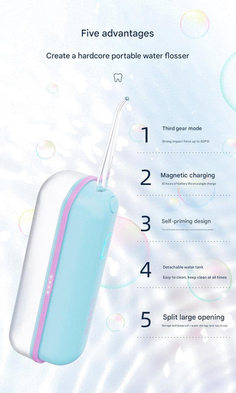 Mini Portable Oral Irrigator - IPX68 Waterproof, UV Sterilization, 3 Modes, Magnetic Charging(Gray)