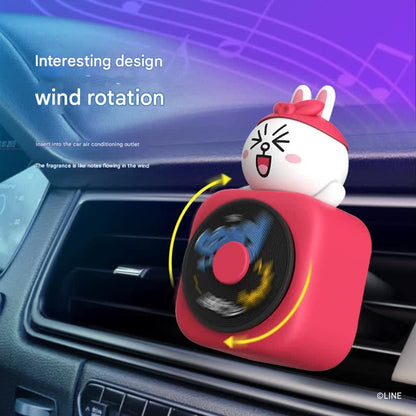 Car Air Freshener - CD Player Design with Spinning Record & Cute Character Topper(Brown bear)