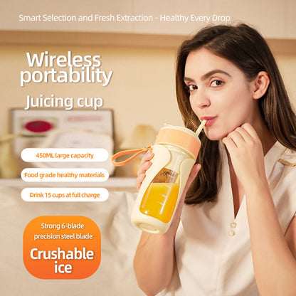Portable Wireless Juicing Cup - 450ml, 6-Blade Ice Crusher, USB-C Fast Charging Smoothie Blender(orange)