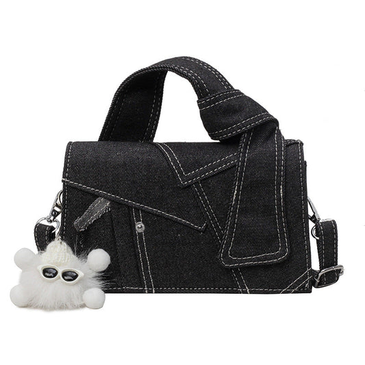 Chic Patchwork Denim Handbag - Versatile Crossbody, Shoulder & Top-Handle Bag(black)