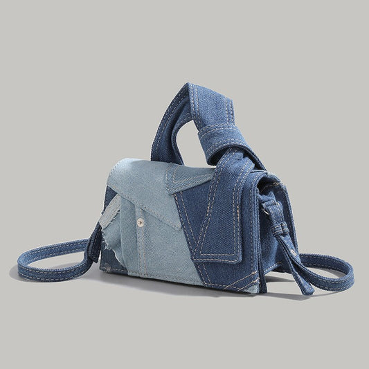 Chic Patchwork Denim Handbag - Versatile Crossbody, Shoulder & Top-Handle Bag(black)