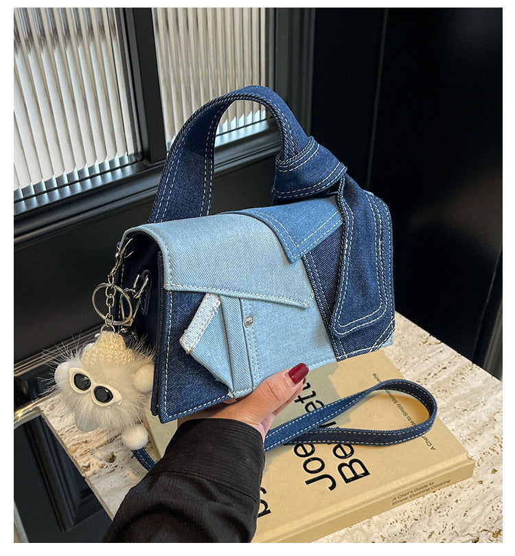 Chic Patchwork Denim Handbag - Versatile Crossbody, Shoulder & Top-Handle Bag(black)