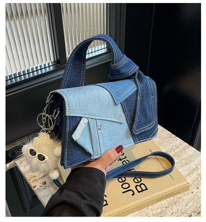 Chic Patchwork Denim Handbag - Versatile Crossbody, Shoulder & Top-Handle Bag(black)