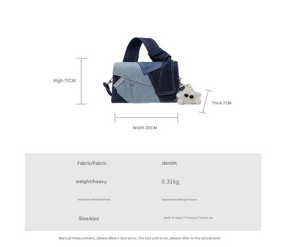 Chic Patchwork Denim Handbag - Versatile Crossbody, Shoulder & Top-Handle Bag(black)