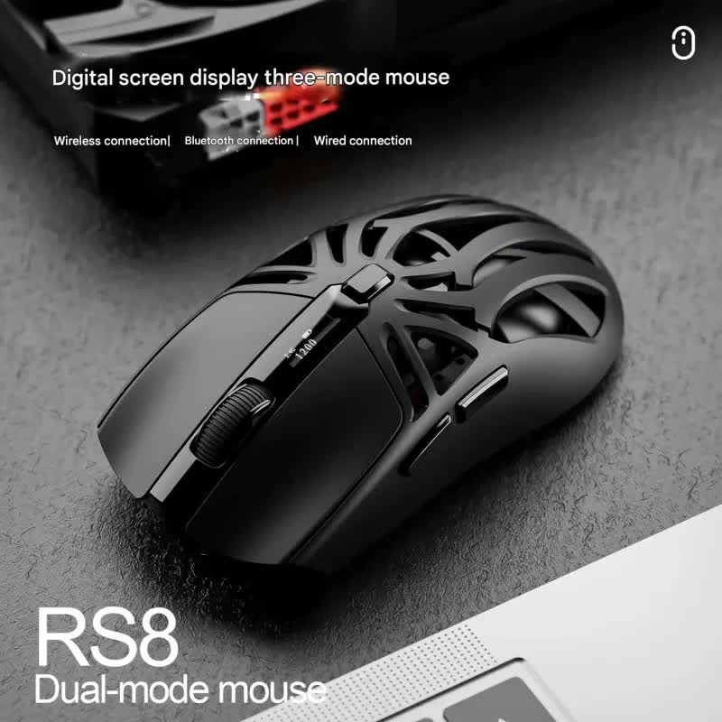 Tri-Mode Wireless Gaming Mouse - 1KHz Polling, 10000 DPI, Digital Display, Lightweight 73g(White)