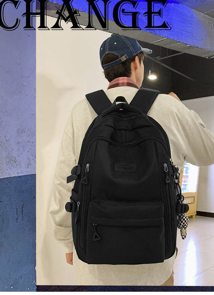 Large Capacity Nylon Backpack - Fits Tablet, A4 Magazines, Umbrella - Multiple Pockets & Adjustable Straps(white)