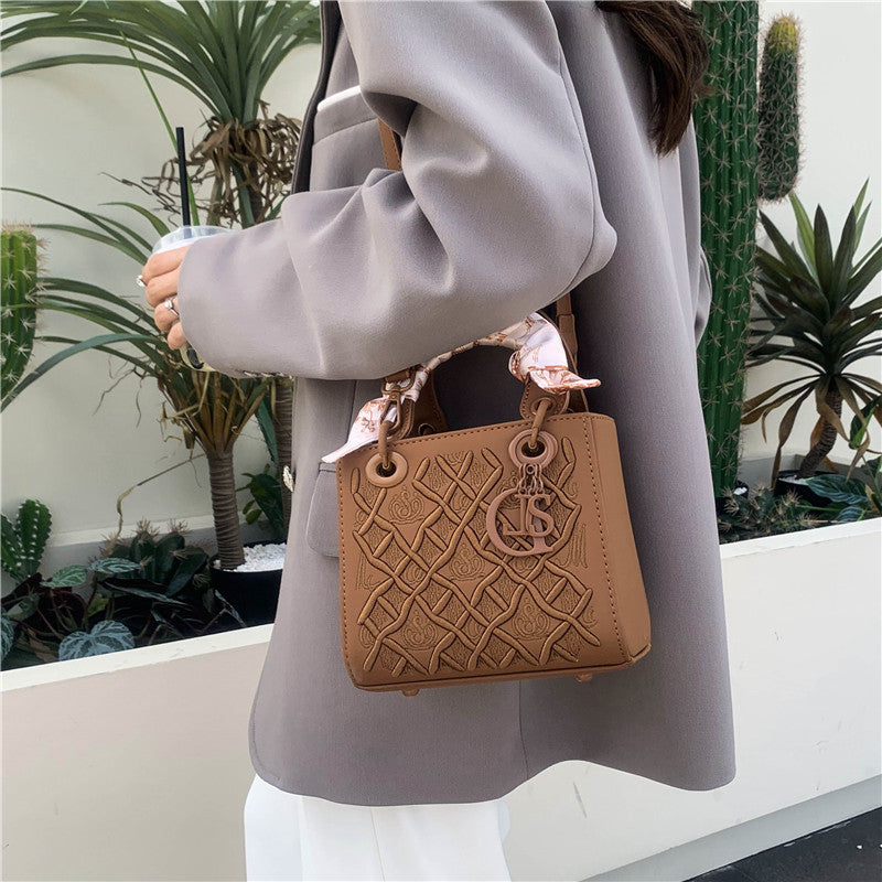 Elegant Embossed PU Leather Handbag with Scarf Detail - Versatile Top-Handle & Crossbody Bag(white)