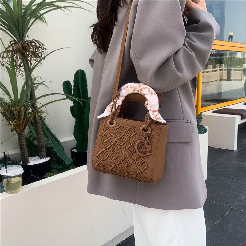 Elegant Embossed PU Leather Handbag with Scarf Detail - Versatile Top-Handle & Crossbody Bag(blue)