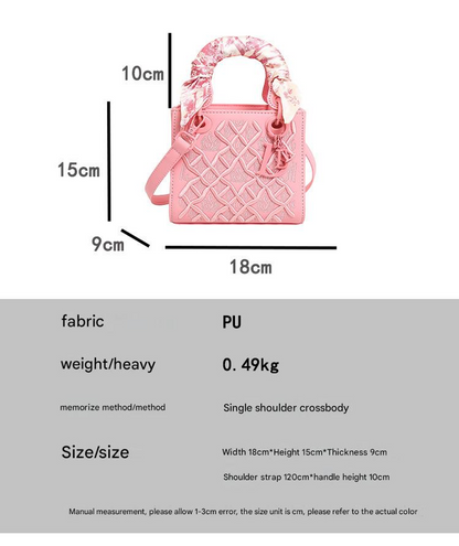Elegant Embossed PU Leather Handbag with Scarf Detail - Versatile Top-Handle & Crossbody Bag(dark blue)