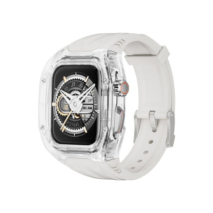 Transparent PC+TPU Sports Watch Strap & Case for Smart Watch - Raised Edge Protection, Wireless Charging Compatible(White and transparent)