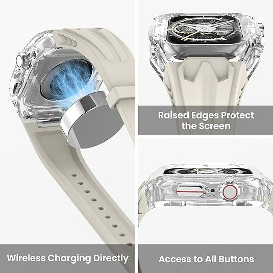 Transparent PC+TPU Sports Watch Strap & Case for Smart Watch - Raised Edge Protection, Wireless Charging Compatible(Black transparent black)