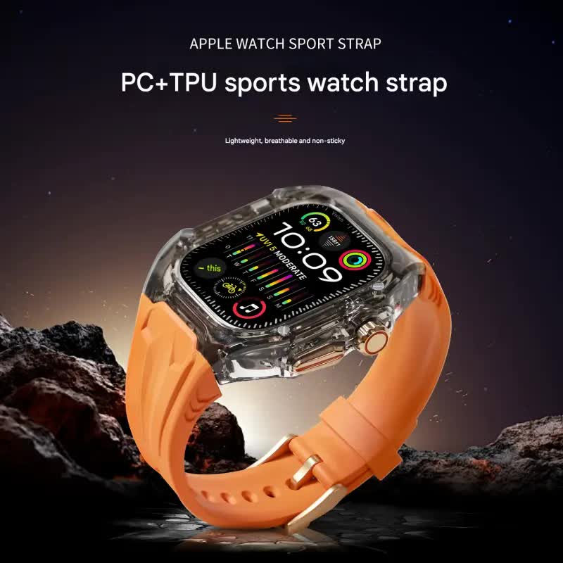 Transparent PC+TPU Sports Watch Strap & Case for Smart Watch - Raised Edge Protection, Wireless Charging Compatible(Yellow transparent black)