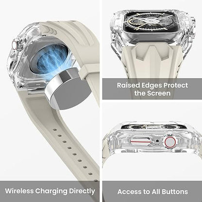 Transparent PC+TPU Sports Watch Strap & Case for Smart Watch - Raised Edge Protection, Wireless Charging Compatible(Red transparent black)