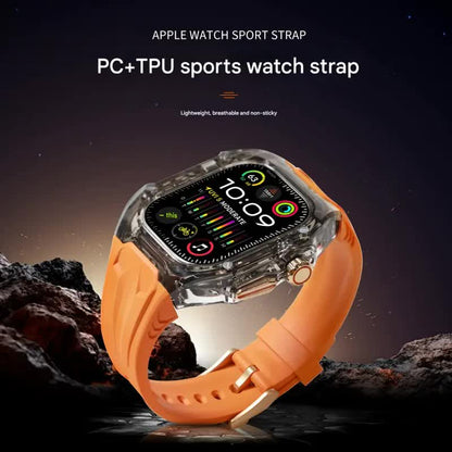 Transparent PC+TPU Sports Watch Strap & Case for Smart Watch - Raised Edge Protection, Wireless Charging Compatible(Red transparent black)