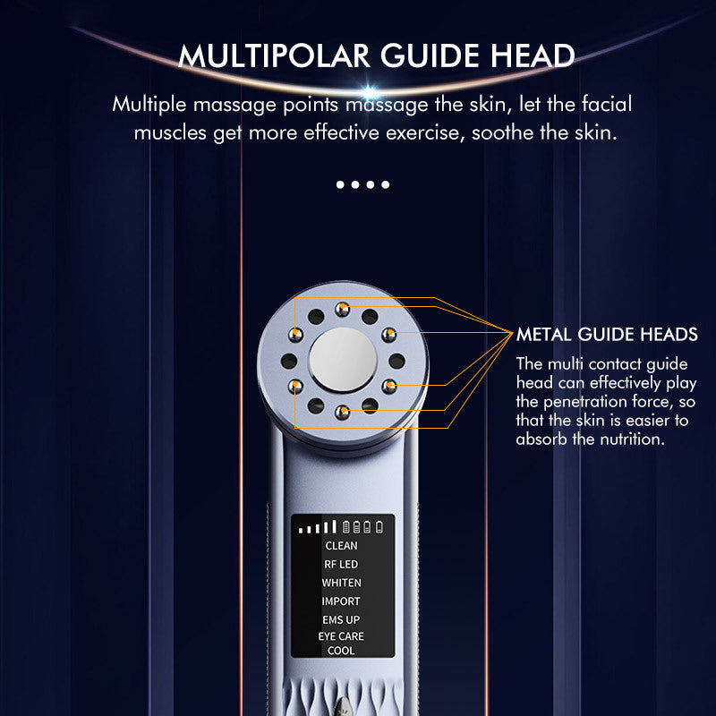Multi-Functional Facial Beauty Device - Ultrasonic, EMS, RF LED, Cool Therapy & Eye Care(blue)