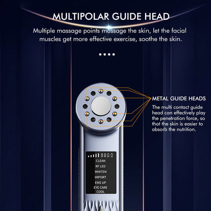 Multi-Functional Facial Beauty Device - Ultrasonic, EMS, RF LED, Cool Therapy & Eye Care(blue)