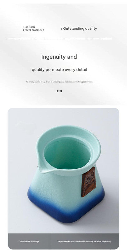 Artisan Ceramic Tea Pot with Built-in Strainer - 280ml, Gradient Finish & Wooden Accents(Yellow+red)