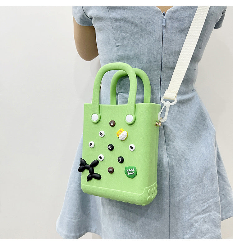 EVA Large Capacity Crossbody & Handbag - Customizable with Charms, Lightweight & Versatile,Khaki (with DIY accessories)
