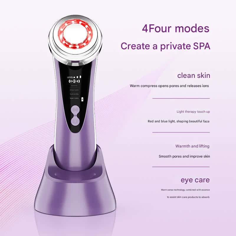 4-in-1 Facial Beauty Device - LED Light Therapy, Warm Lifting, Ion Cleansing & Eye Care(red)