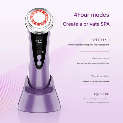 4-in-1 Facial Beauty Device - LED Light Therapy, Warm Lifting, Ion Cleansing & Eye Care(red)