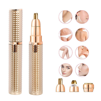 3-in-1 Rechargeable Electric Trimmer for Women - Nose, Eyebrow & Facial Hair Remover with Washable Heads & LED Light(red)