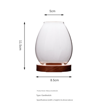 Windproof Glass Candle Cover with Wood Base - For Tealights, Zen Home Accent (Plum blossom candlestick)