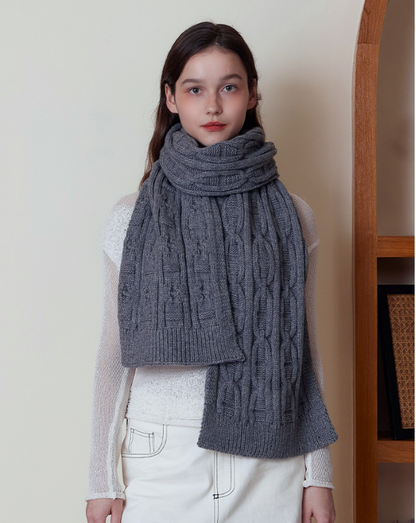 Gray Classic Textured Knit Scarf - Solid Color, Premium Soft Feel, Winter (176x26.5cm)