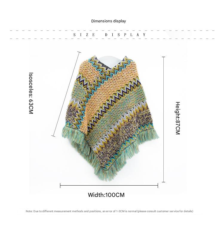 Wine red Lightweight Chevron Knit Poncho for Women - Elegant Fringed Shawl Wrap